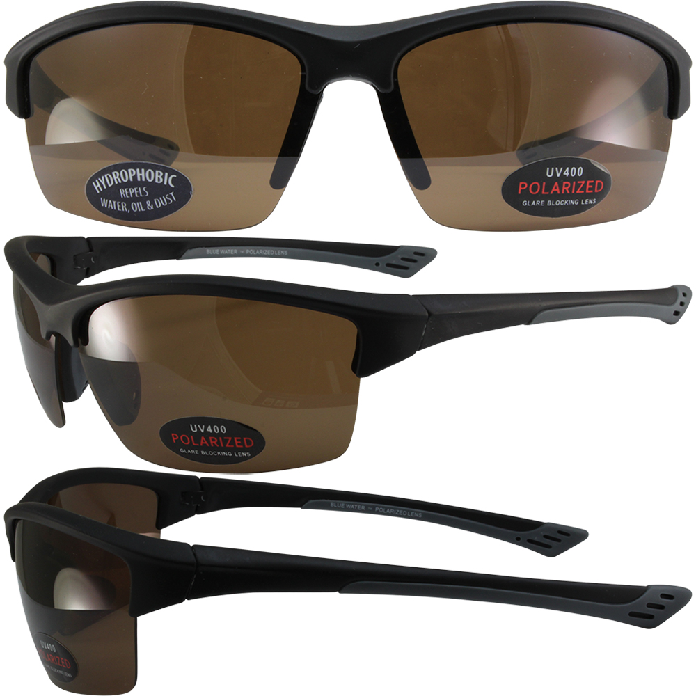 MENS BluWater Brand Brown Lens Polarized Hydrophobic Boating Sunglasses